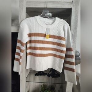 Pinque Wild Fable Cream and Brown Striped Sweater Girls SZ 7/8